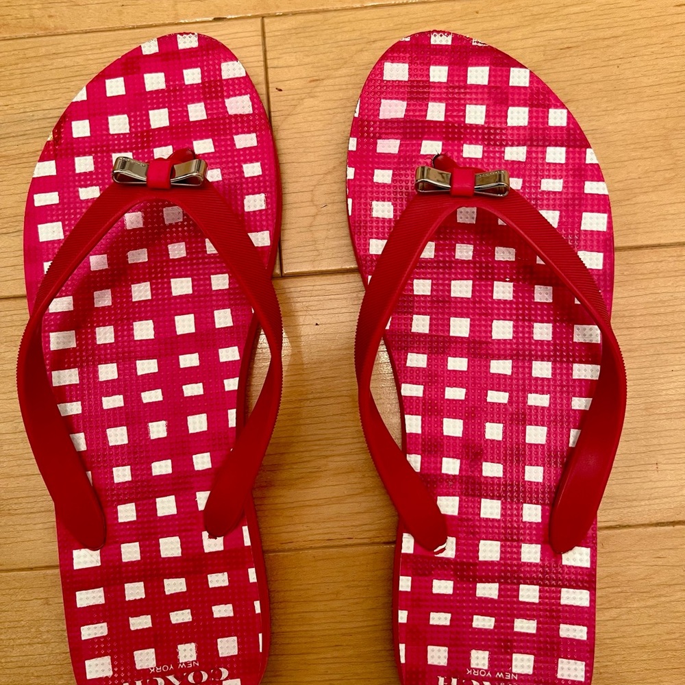 Coach Pink and White Checkered Flip Flops